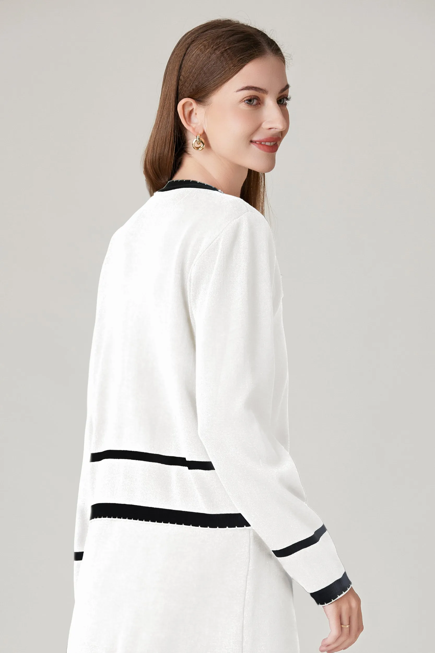 Keyla Contrast Trim Stretch Knit Cardigan