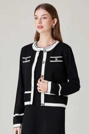 Keyla Contrast Trim Stretch Knit Cardigan
