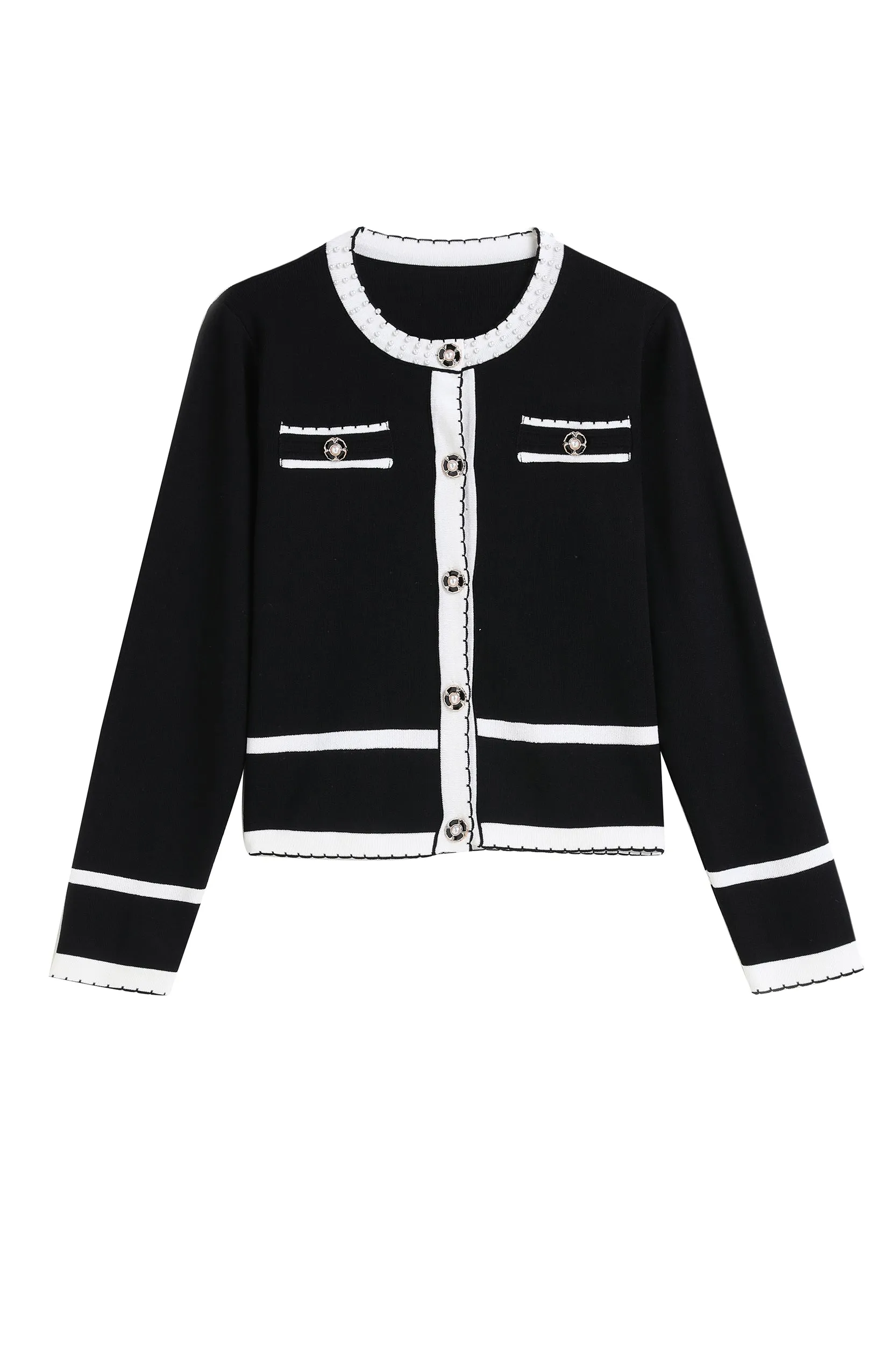 Keyla Contrast Trim Stretch Knit Cardigan