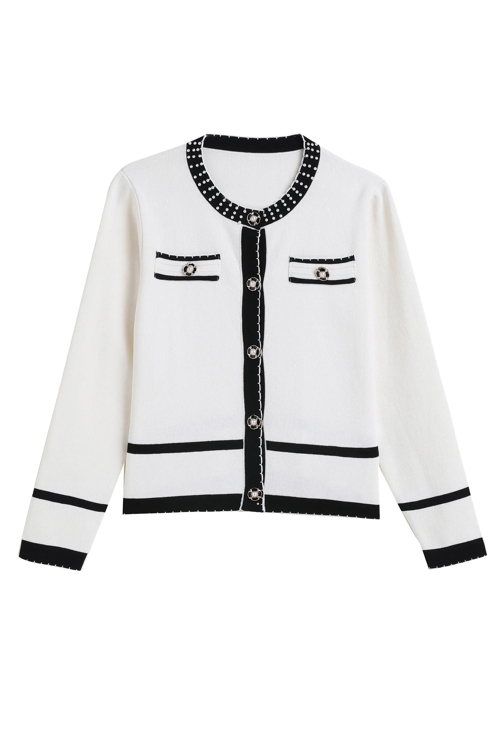 Keyla Contrast Trim Stretch Knit Cardigan