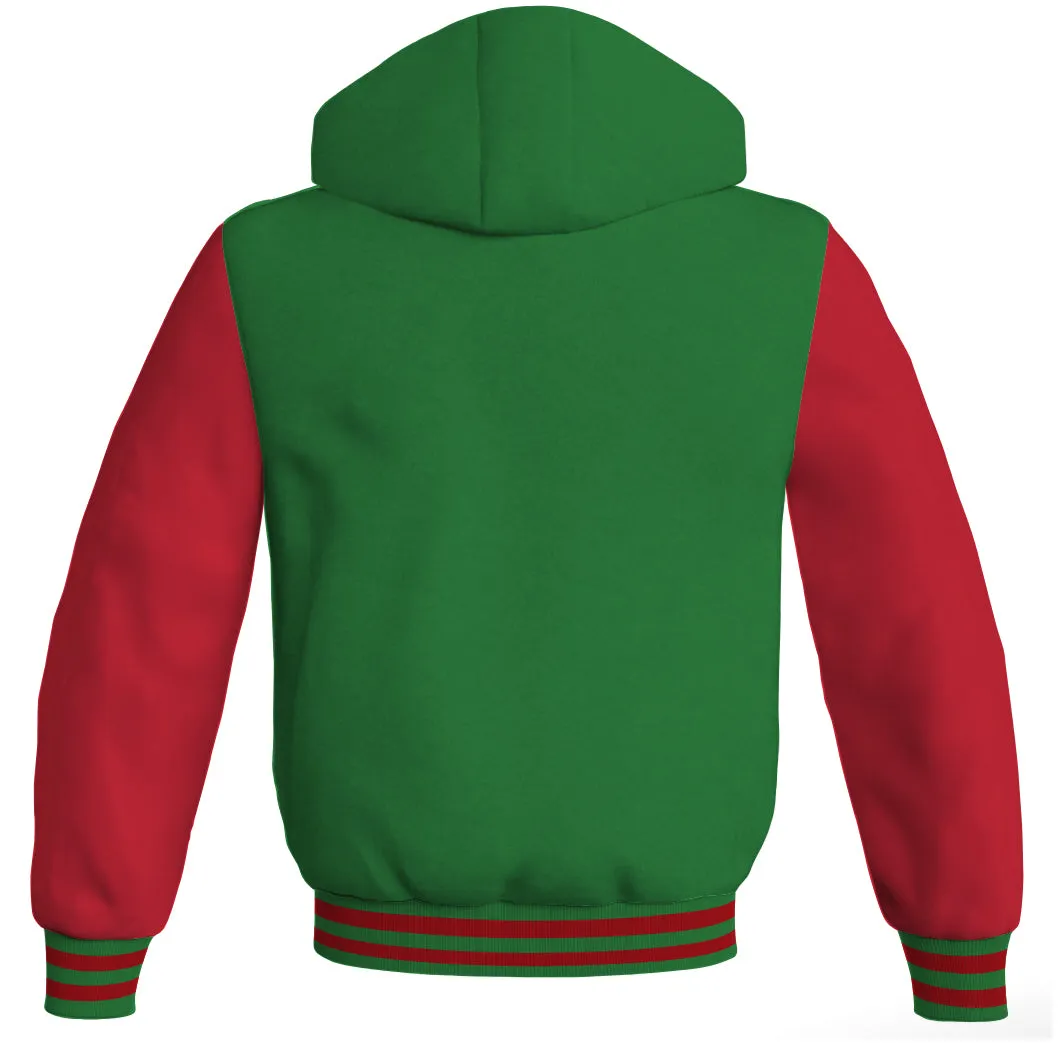 Letterman Hoodie Green Body and Red Leather Sleeves Varsity Hoodie