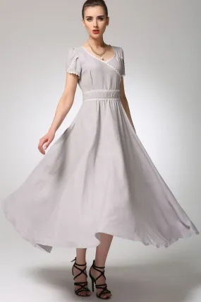Light grey linen dress maxi prom dress 1260