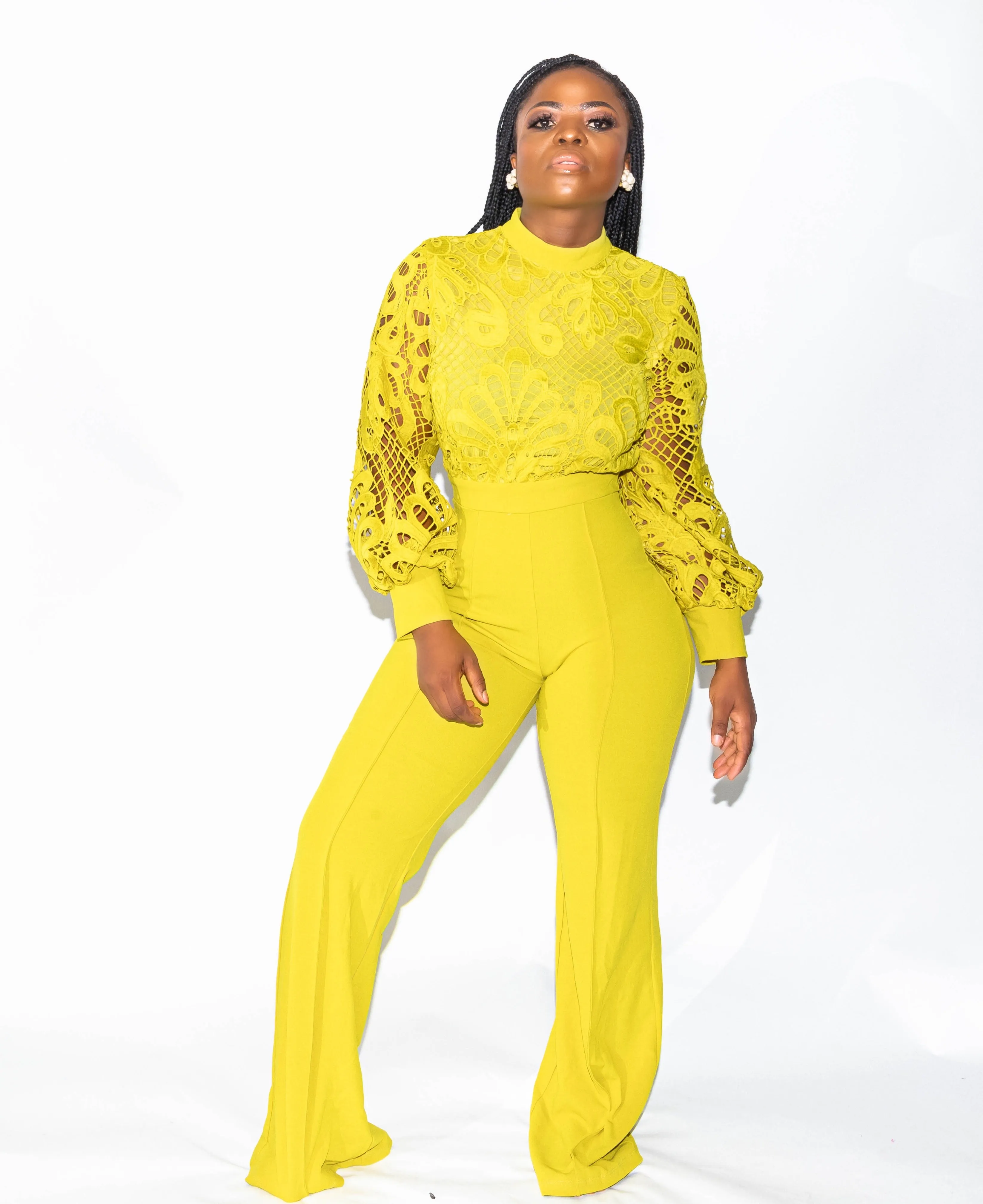 Lime Crochet Print Top Jumpsuit