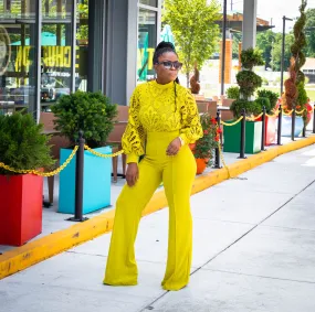 Lime Crochet Print Top Jumpsuit