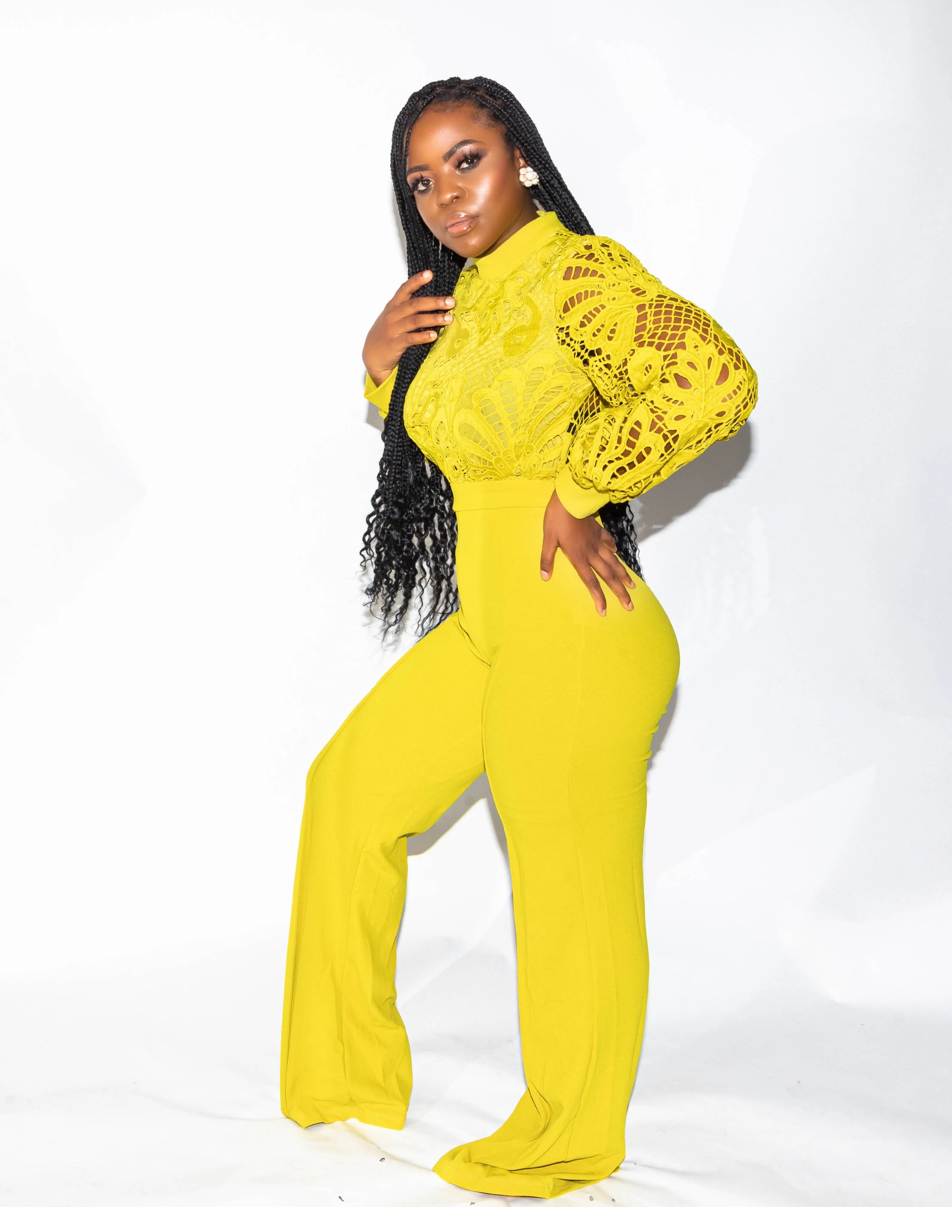 Lime Crochet Print Top Jumpsuit