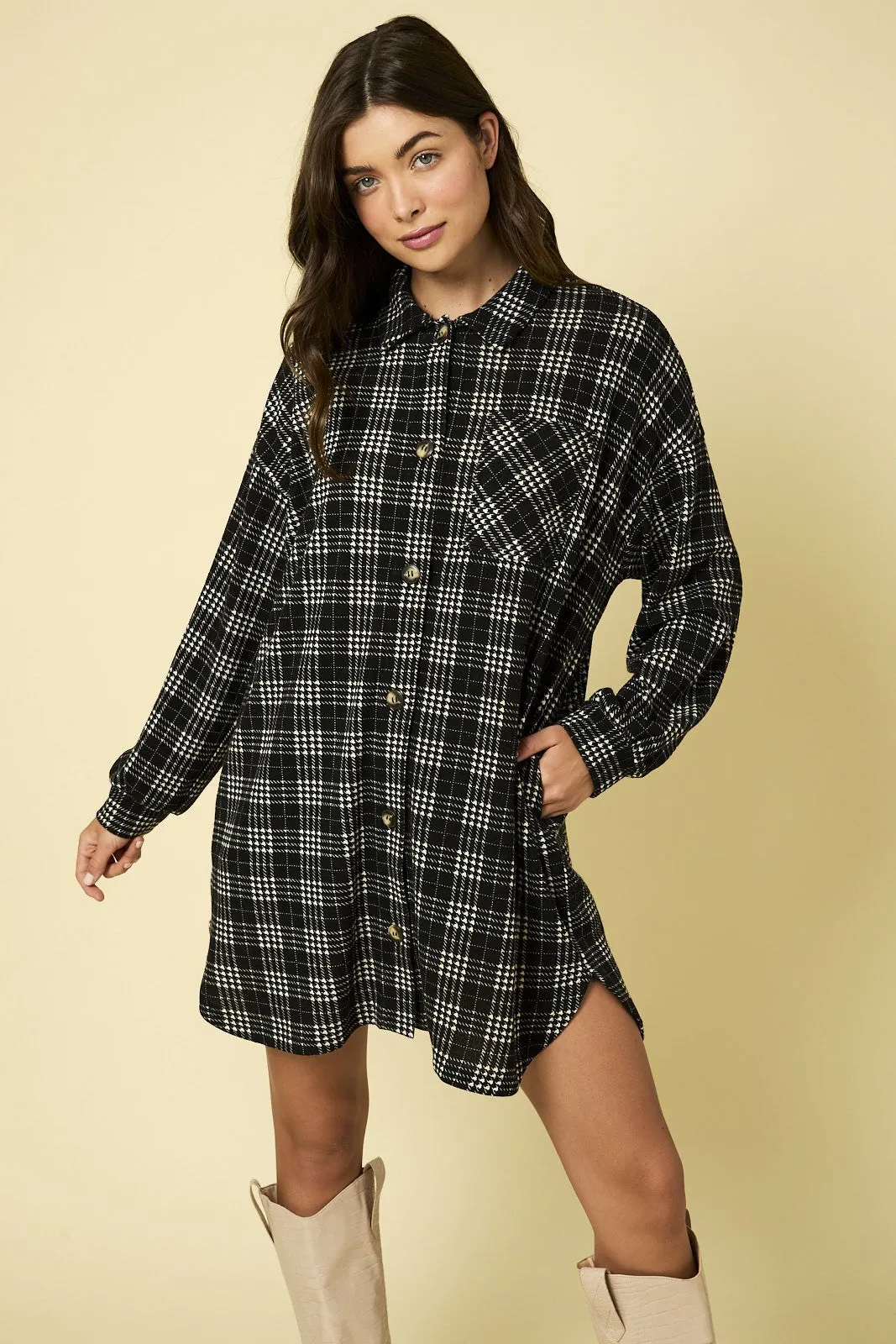 Long Plaid Shacket - B&W