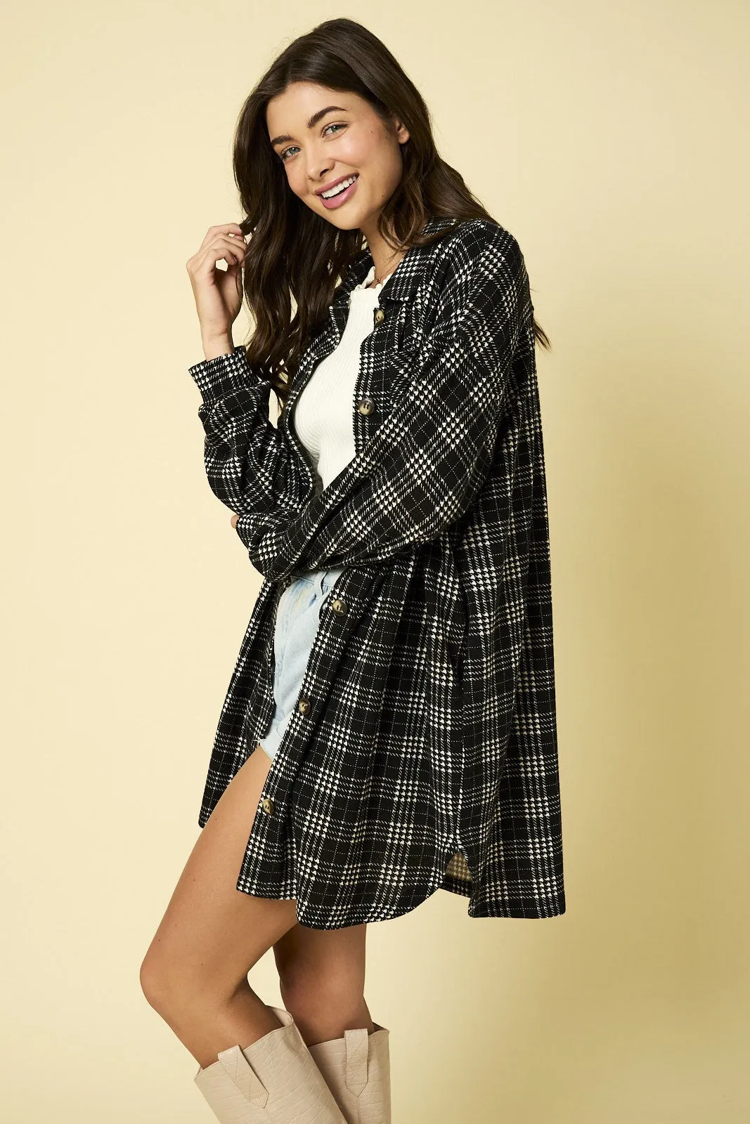 Long Plaid Shacket - B&W