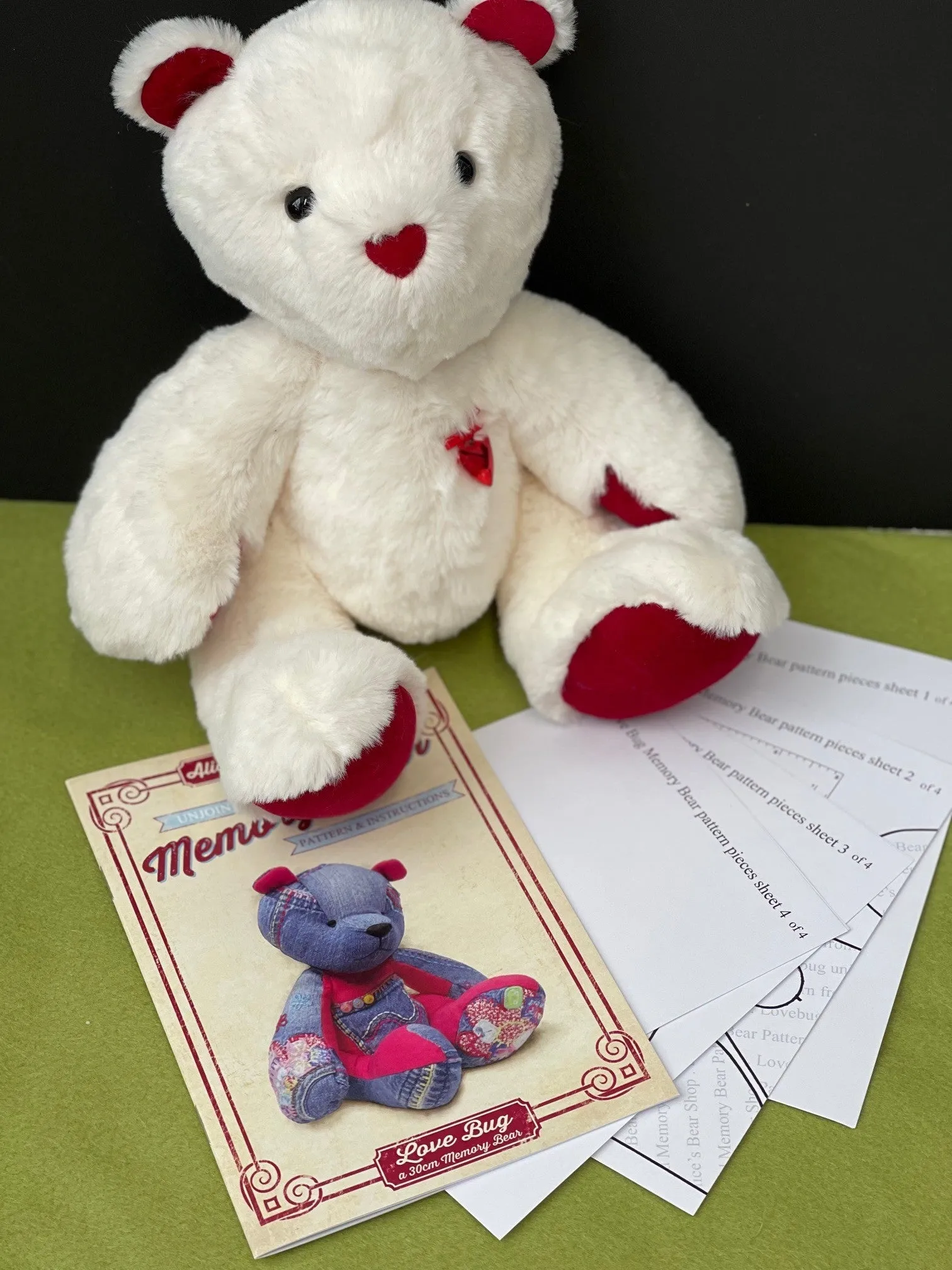 Love Bug Unjointed Bear Making Kit - Cream Plush/Red Velvet
