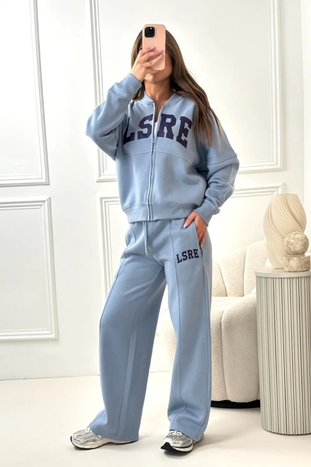 LSRE blue printed bomber jogger loungewear