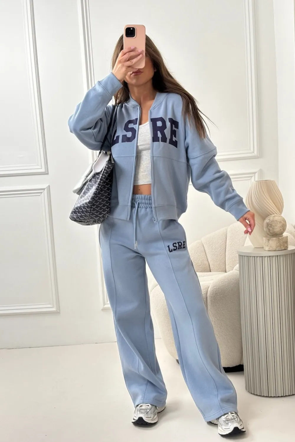 LSRE blue printed bomber jogger loungewear