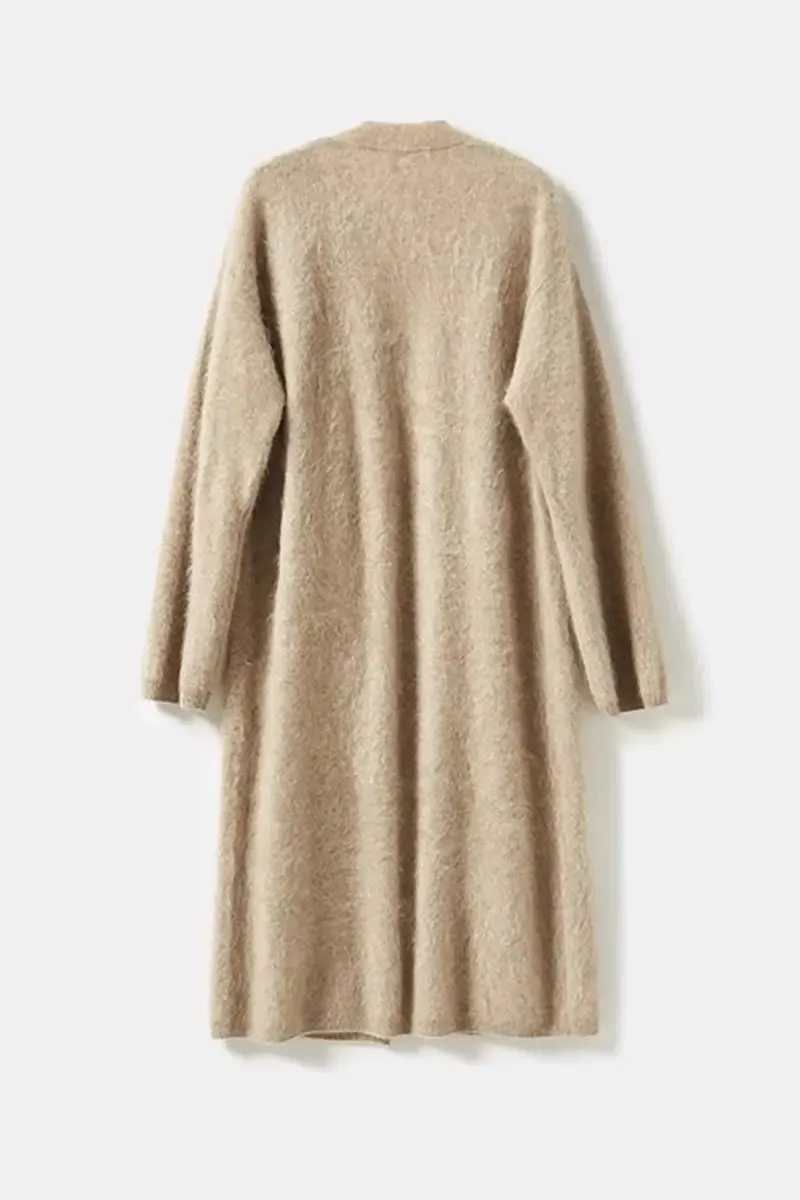 Luxe Fuzzy Open-front Brushed Cashmere Duster Cardigan