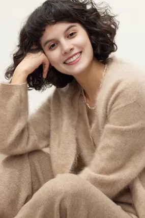 Luxe Fuzzy Open-front Brushed Cashmere Duster Cardigan