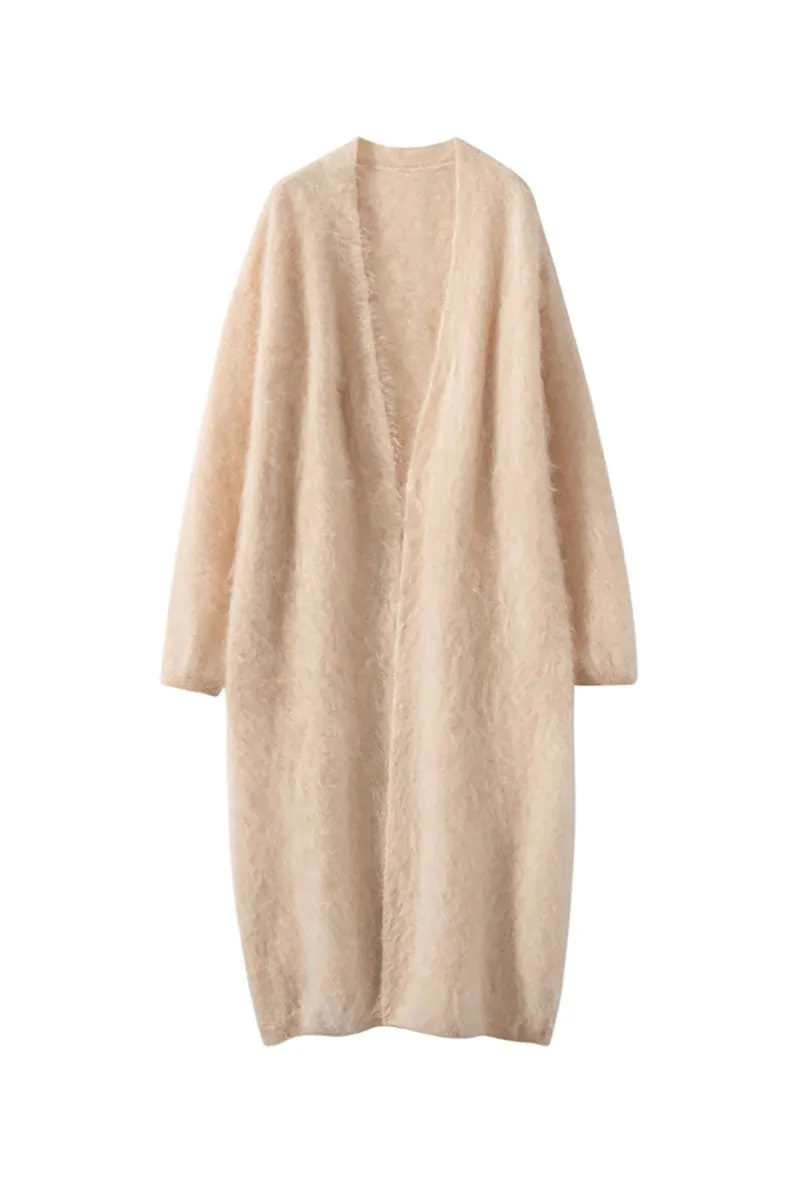 Luxe Fuzzy Open-front Brushed Cashmere Duster Cardigan