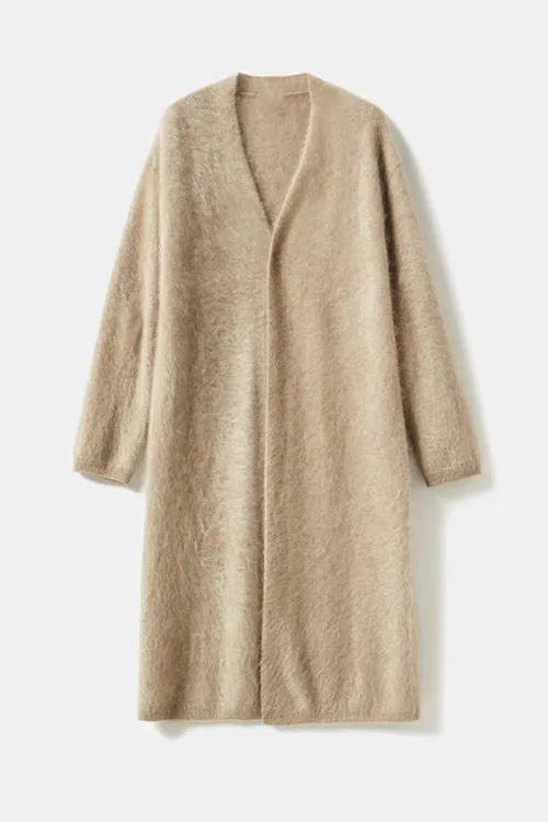 Luxe Fuzzy Open-front Brushed Cashmere Duster Cardigan