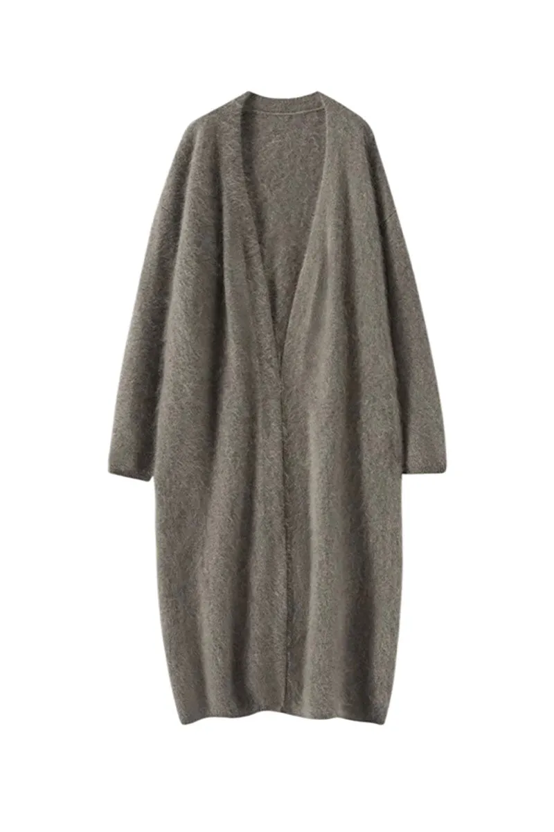 Luxe Fuzzy Open-front Brushed Cashmere Duster Cardigan