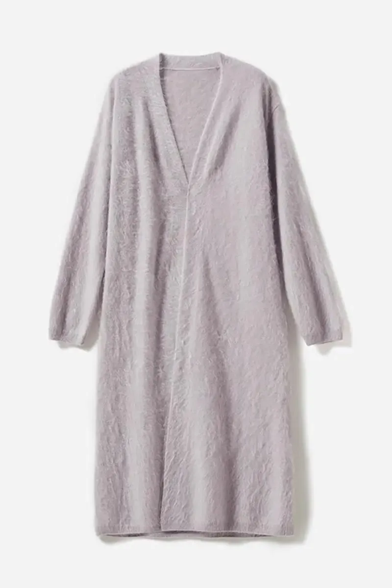 Luxe Fuzzy Open-front Brushed Cashmere Duster Cardigan