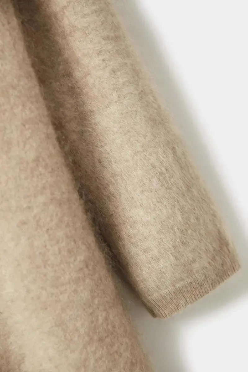 Luxe Fuzzy Open-front Brushed Cashmere Duster Cardigan