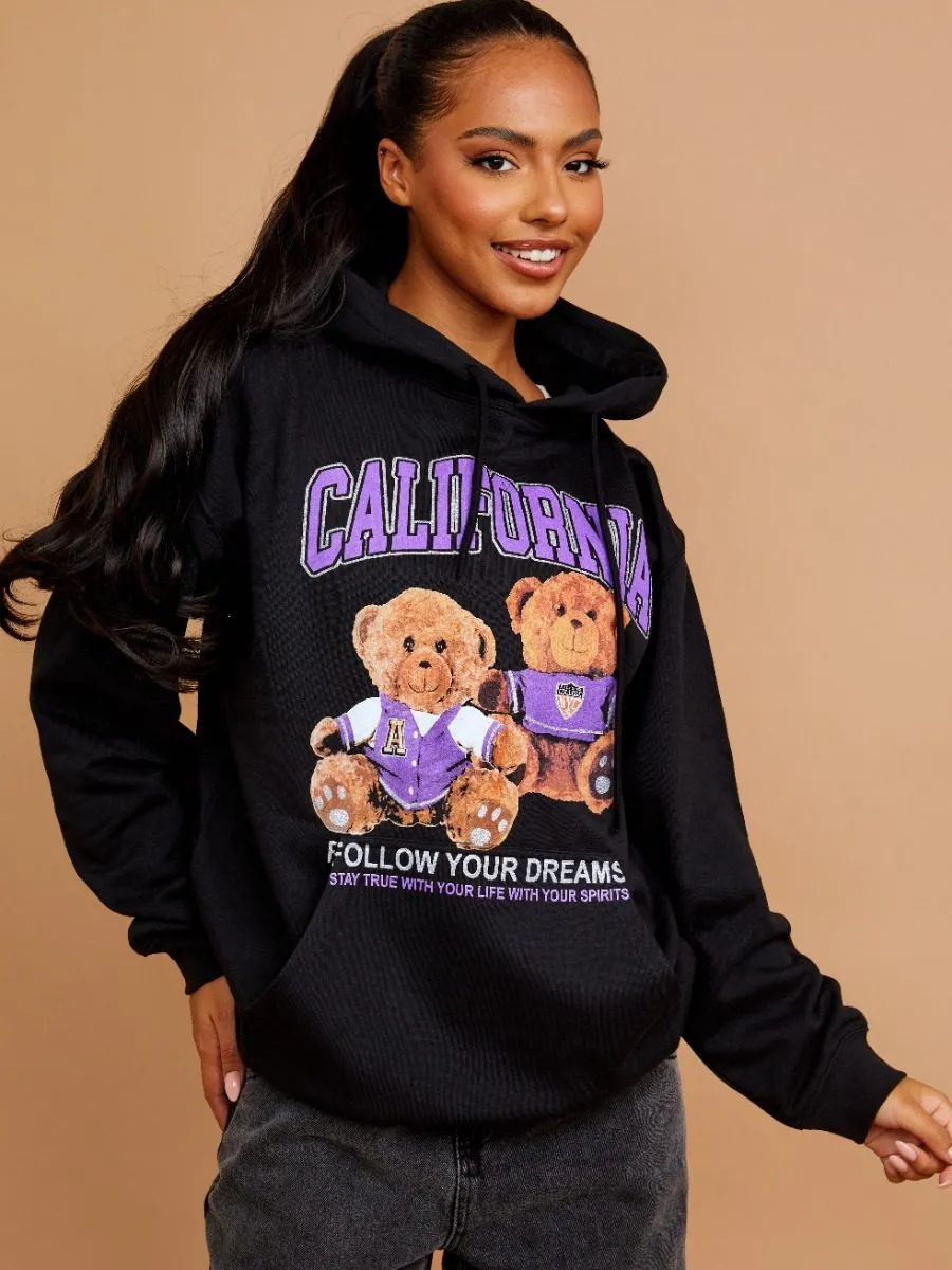 Magie California Teddy Graphic Print Hoodie In Black