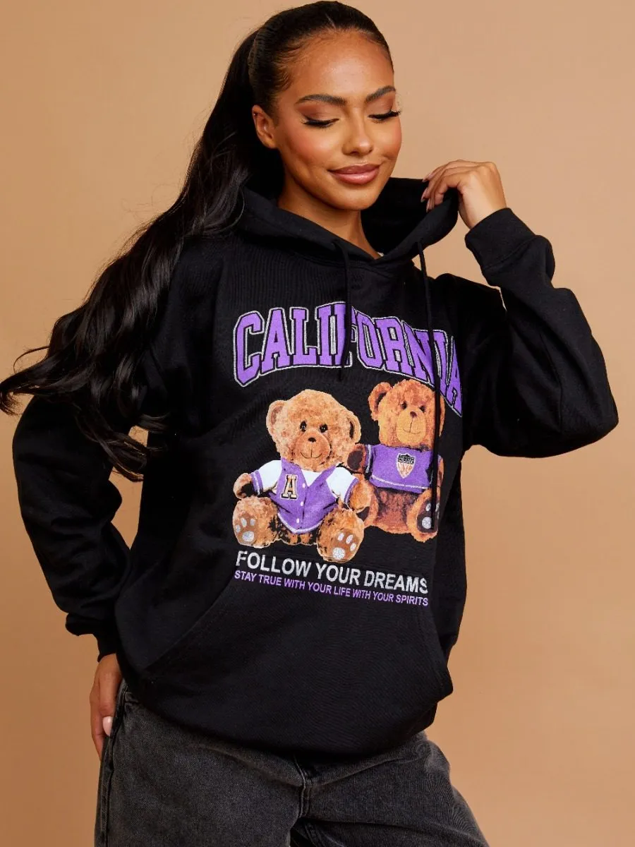 Magie California Teddy Graphic Print Hoodie In Black