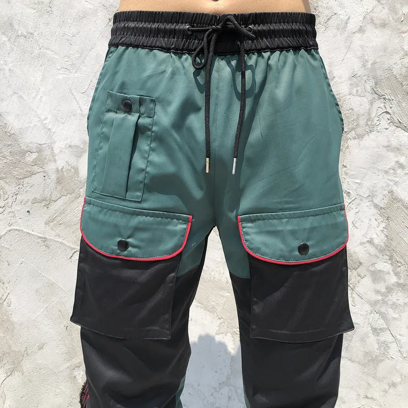 Man Fall Outfits Cargo Pants Color Matching Ankle-Length Pants Ankle-Tied Stitching Casual Men and Women Function Multi-Pocket Overalls