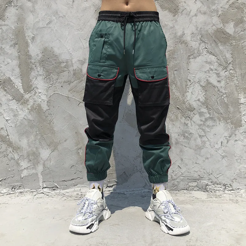 Man Fall Outfits Cargo Pants Color Matching Ankle-Length Pants Ankle-Tied Stitching Casual Men and Women Function Multi-Pocket Overalls