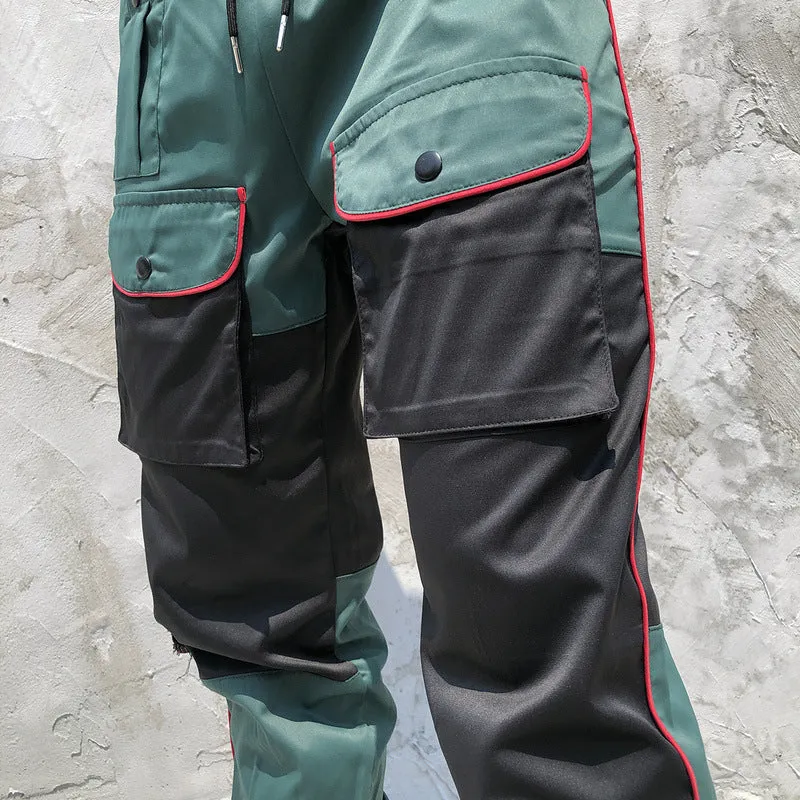 Man Fall Outfits Cargo Pants Color Matching Ankle-Length Pants Ankle-Tied Stitching Casual Men and Women Function Multi-Pocket Overalls