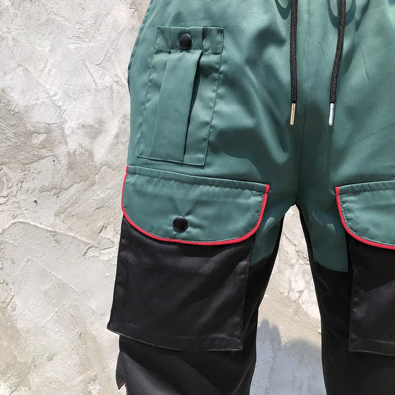 Man Fall Outfits Cargo Pants Color Matching Ankle-Length Pants Ankle-Tied Stitching Casual Men and Women Function Multi-Pocket Overalls