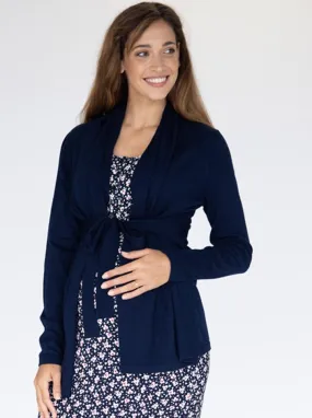 Maternity Knitted Waist Tie Cardigan - Navy