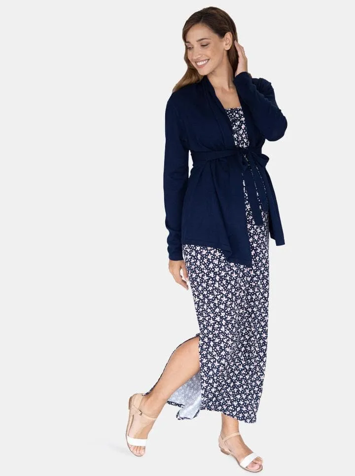 Maternity Knitted Waist Tie Cardigan - Navy