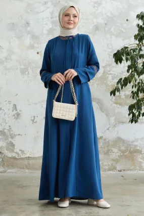 MDS Women Indigo Overcoat with Lace-up Detail Embroidery - Mount Prospect