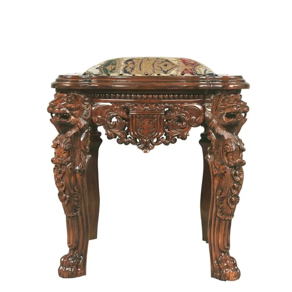 Medieval Antique Replica Solid Mahogany Throne Arm Chair and Ottoman Set By Artist Lord Raffles