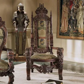 Medieval Antique Replica Solid Mahogany Throne Arm Chair By Artist Lord Raffles