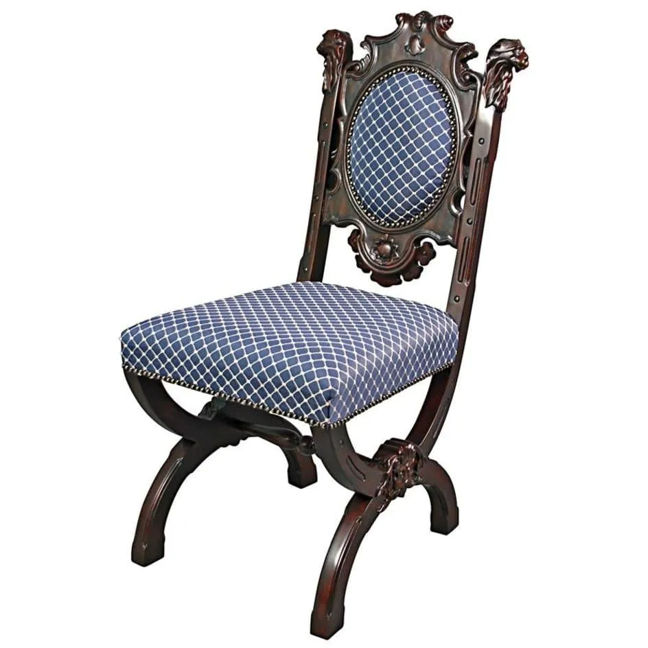 Medieval Gothic English Style Hand Carved Mahogany Dining Chair