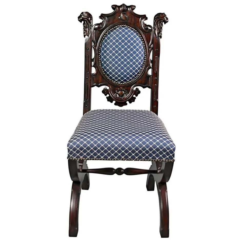Medieval Gothic English Style Hand Carved Mahogany Dining Chair