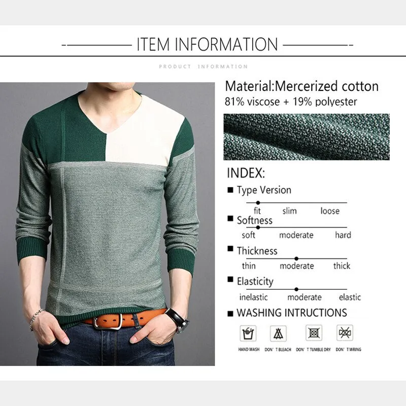 Men V-neck spliced Sweater knitwears
