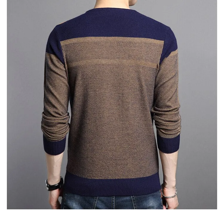 Men V-neck spliced Sweater knitwears