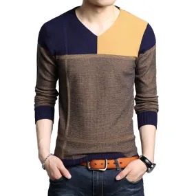 Men V-neck spliced Sweater knitwears