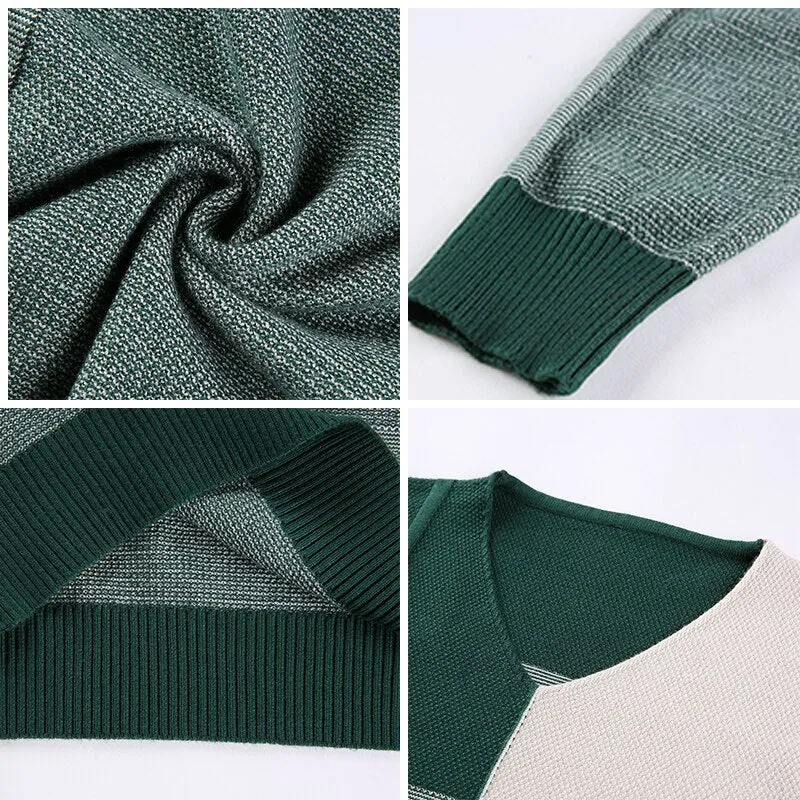 Men V-neck spliced Sweater knitwears
