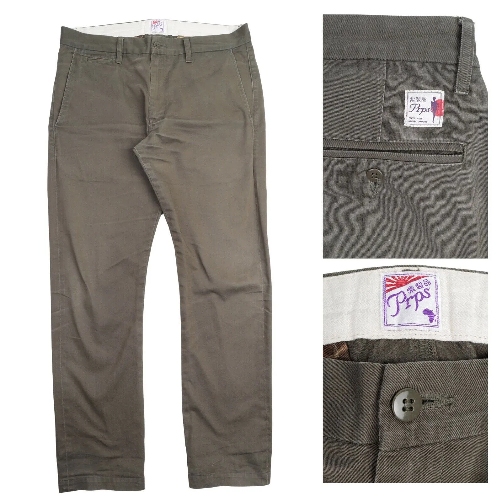 Men's PRPS Made In Japan Olive Military Chino Cotton Pants Size 34