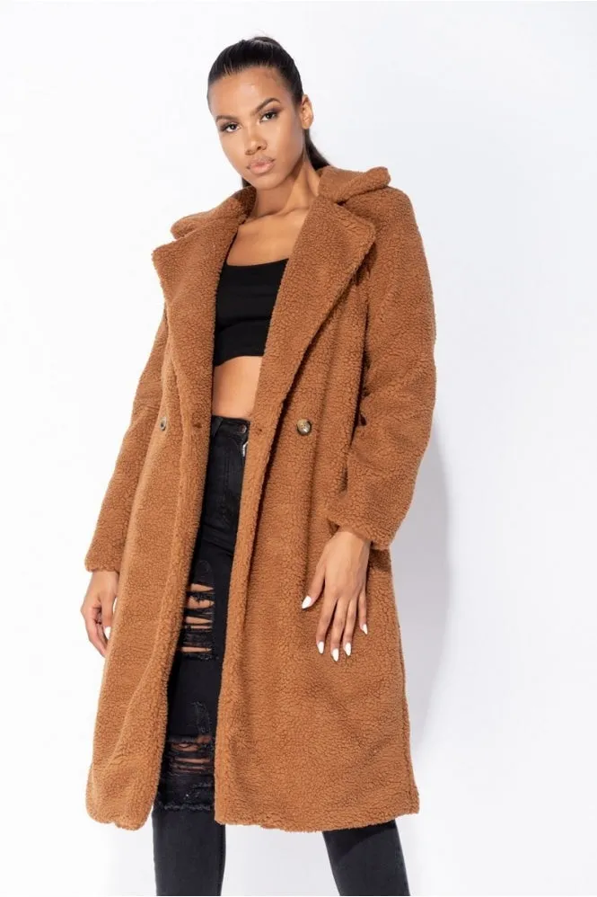 Milan Rust Longline Borg Teddy Coat