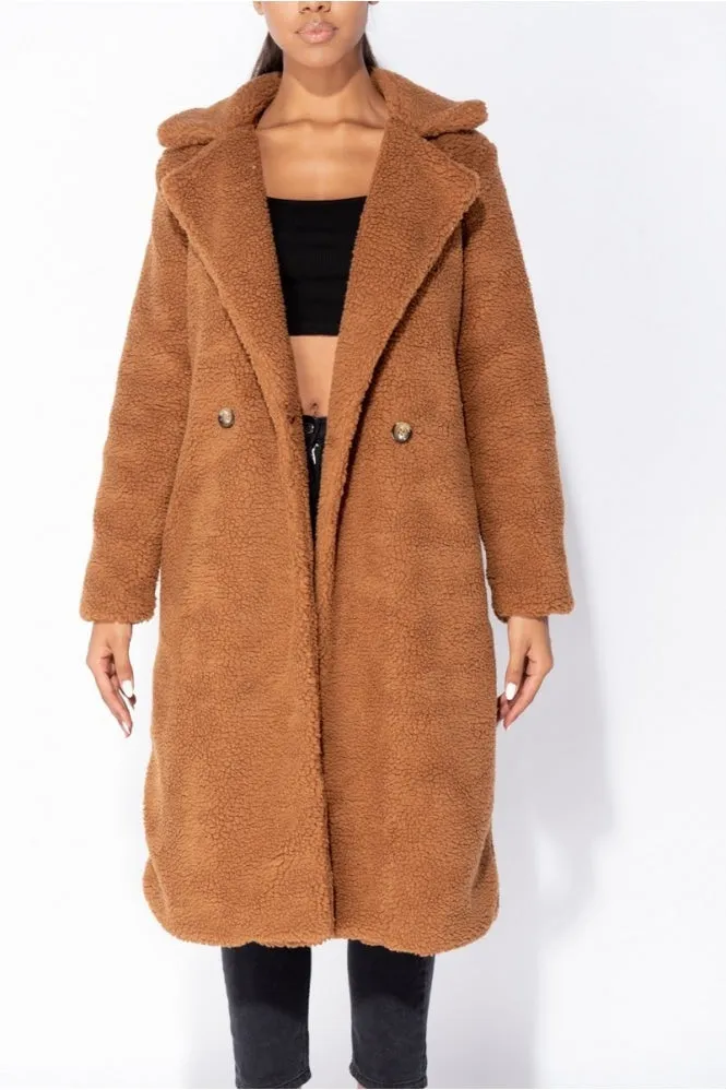 Milan Rust Longline Borg Teddy Coat