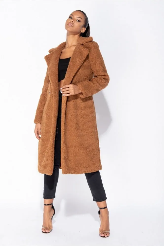 Milan Rust Longline Borg Teddy Coat