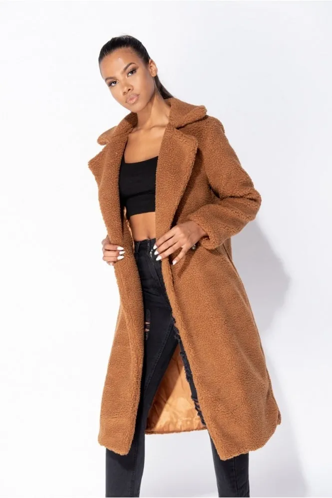 Milan Rust Longline Borg Teddy Coat