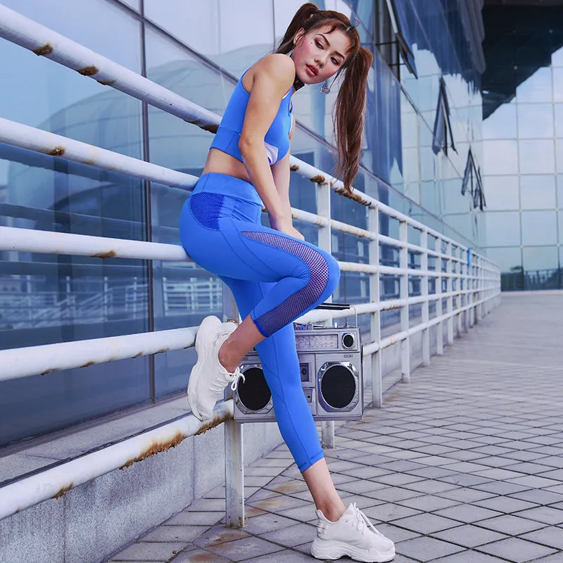 MIP MESH PANEL DETAIL TRAINING LEGGINGS IN BLUE