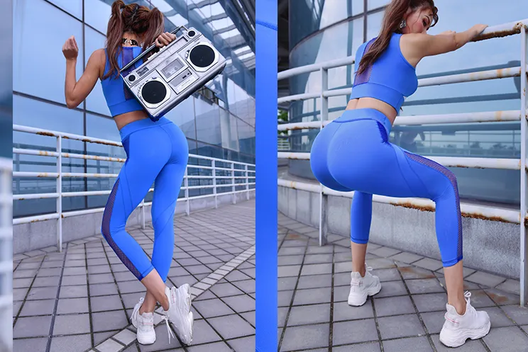 MIP MESH PANEL DETAIL TRAINING LEGGINGS IN BLUE