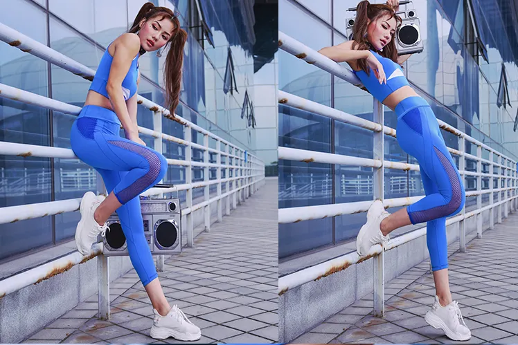 MIP MESH PANEL DETAIL TRAINING LEGGINGS IN BLUE