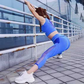 MIP MESH PANEL DETAIL TRAINING LEGGINGS IN BLUE