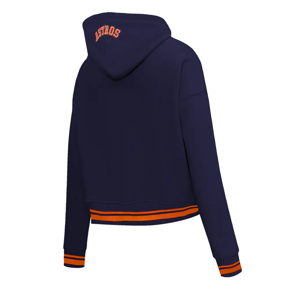 MLB HOUSTON ASTROS SCRIPT TAIL WOMEN'S RIB FLC CROPPED PO HOODIE (MIDNIGHT NAVY/ORANGE/MIDNIGHT NAVY)