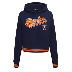 MLB HOUSTON ASTROS SCRIPT TAIL WOMEN'S RIB FLC CROPPED PO HOODIE (MIDNIGHT NAVY/ORANGE/MIDNIGHT NAVY)