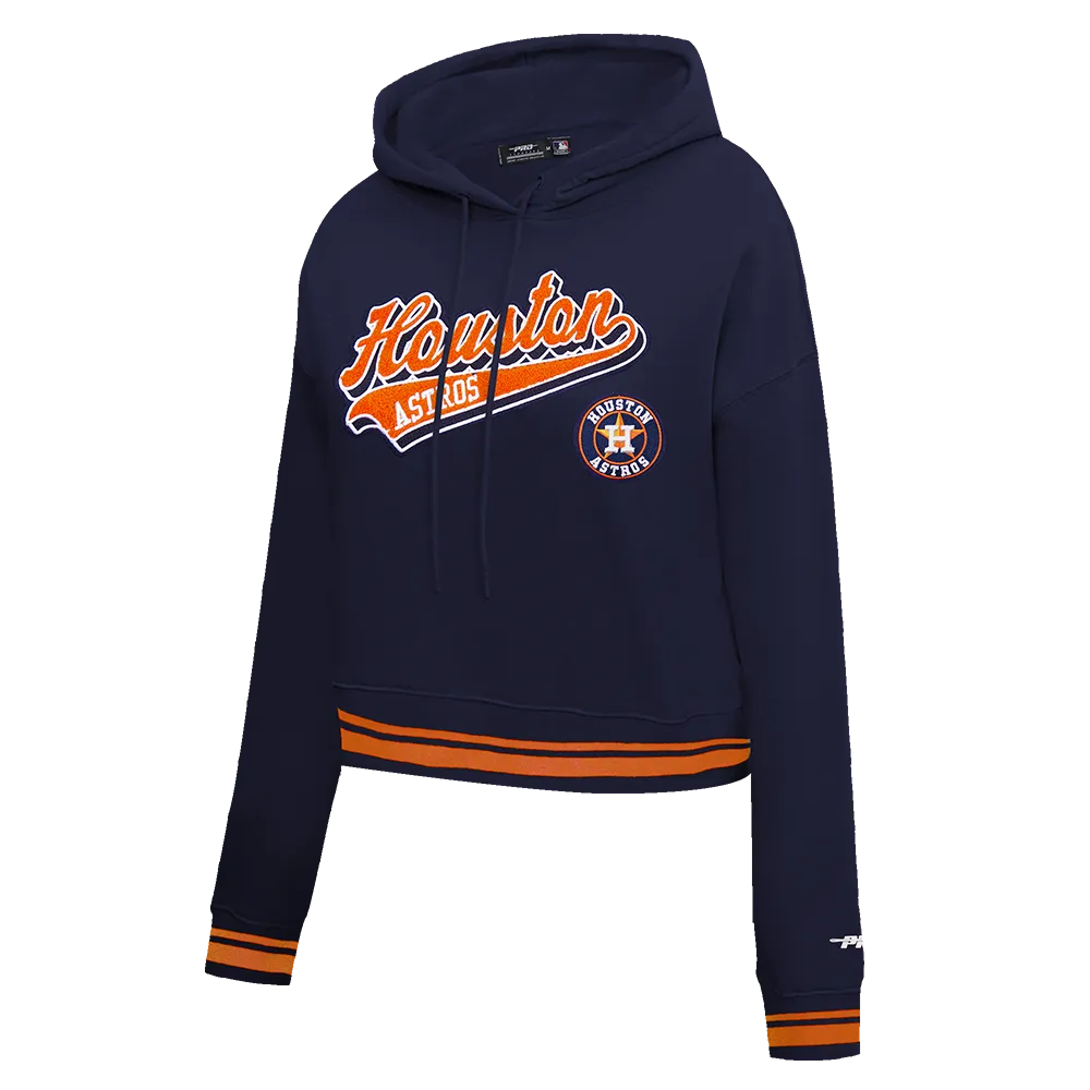 MLB HOUSTON ASTROS SCRIPT TAIL WOMEN'S RIB FLC CROPPED PO HOODIE (MIDNIGHT NAVY/ORANGE/MIDNIGHT NAVY)